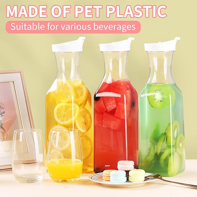 50 oz Plastic Carafe with Lid,4pcs Clear Beverage Milk Drink Container Square Base Clear Water Juice Holder for Mimosa Bar