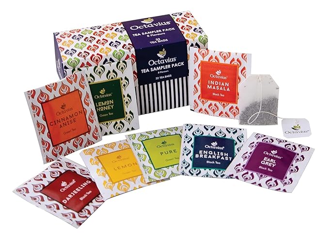 Octavius Tea Sampler Pack | 8 Assorted Black & Green Teas | 32 Premium Tea Bags | Variety Sampler Pack | Pack of 4
