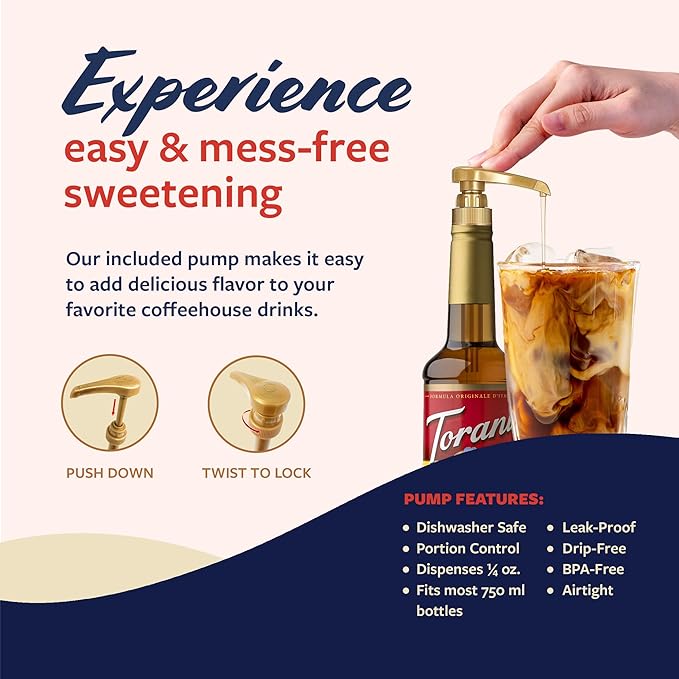 Torani Coffee Syrup, Salted Caramel Flavored Syrup for Drinks, Pump Included, 25.4 Fl Oz