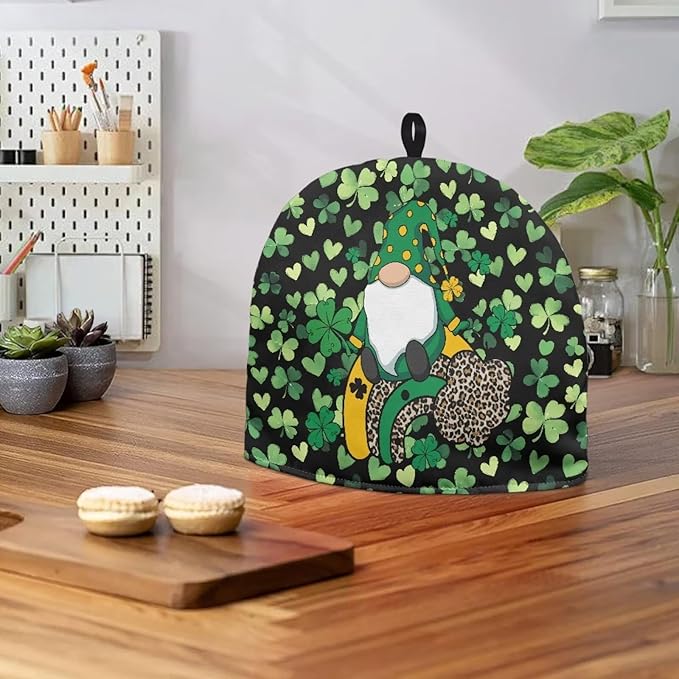 Gnomes Teapot Insulation Cover Lucky Leaf Tea Kettle Cover for Woman Keep Warm Kettle Kitchen Dust Cover Water-Resistant Teapot Cover