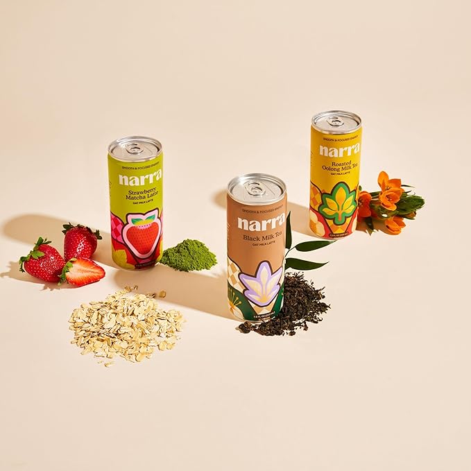 Narra, Oat Milk Tea Latte - Strawberry Matcha Latte, Organic Ceremonial Grade Matcha Natural Caffeine & L-Theanine, MCT Oil, Dairy Free, No Refined Sugar, Non-GMO, 7.5 Fl Oz (12 Pack)