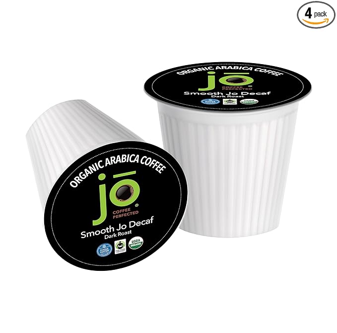 SMOOTH JO DECAF: 96 Cup Case, Organic Dark French Roast, Swiss Water Process for Keurig K-Cup Compatible Brewers, Fresh Seal, Rich Creamy Fair Trade Kosher Non-GMO Chemical Free Buy in Bulk Jo Coffee®