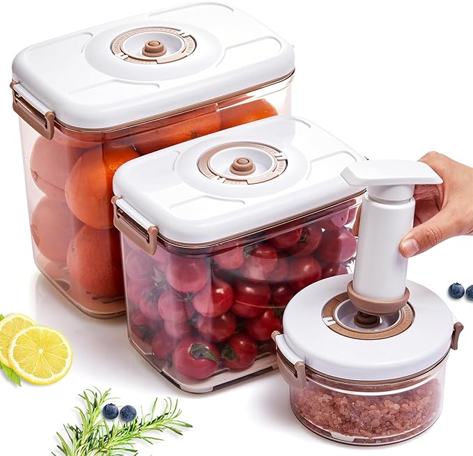 3-Pack Vacuum Seal Containers, Airtight Food Storage with Pump & Strainer | Leakproof, BPA-Free for Meal Prep, Leftovers, Marinating - Keep Fresh Longer