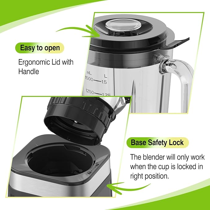 OMMO Blender, Professional Smoothie Blender with 4 Stainless Steel Blades, 50oz Glass Blenders for Kitchen with 2 Speed&Pulse, Dishwasher Safe for Ice Crush, Smoothies, Nuts, Frozen Drinks and Fruits