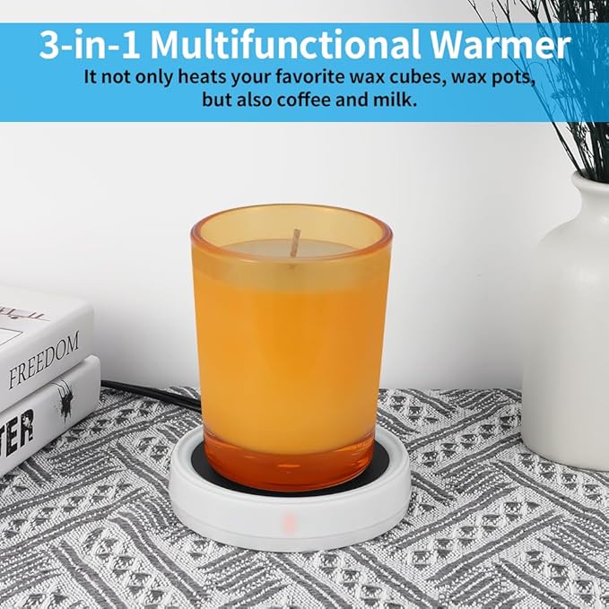 Wax Melt Warmer Burner Scented Candle Warmer Plate,3-1 Electric Coffee Mug Warmers,Fragrance and Heating Cup Warmers for Tea and Milk, Hot Chocolate as Gifts for Women（White-2PCS）