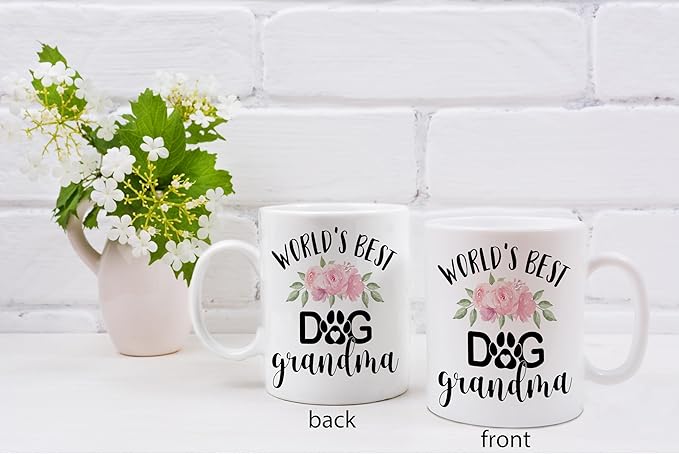 QASHWEY Dog Grandma Gifts Mug, Gifts for Dog Grandma Coffee Mug, Mothers Day Dog Owner Lover Mug Tea Cup Gifts for Grandma Grandmother, World’s Best Dog Grandma Coffee Cups Ceramic 11oz