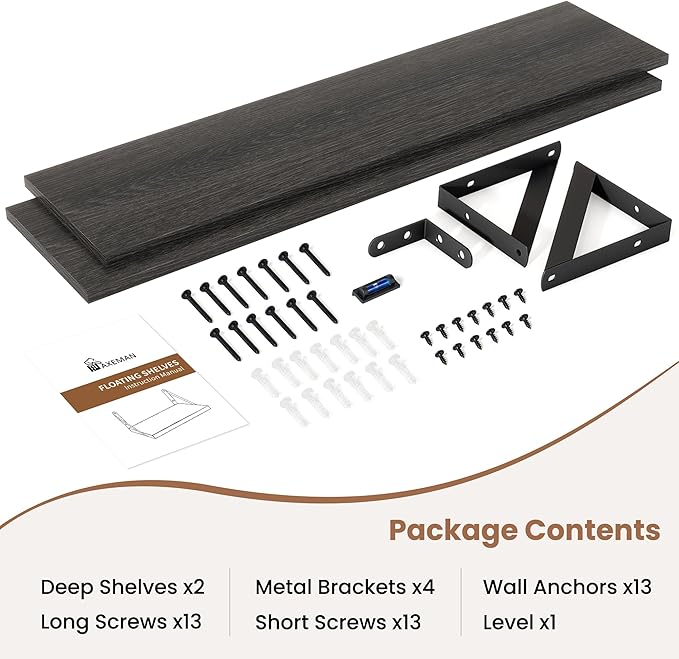 Axeman Black Floating Shelves for Wall | 32W x 8D Floating Shelves Set of 2 | 8" Deep Long Wall Shelves for Bathroom Kitchen Living Room | Bookshelf Display Shelves