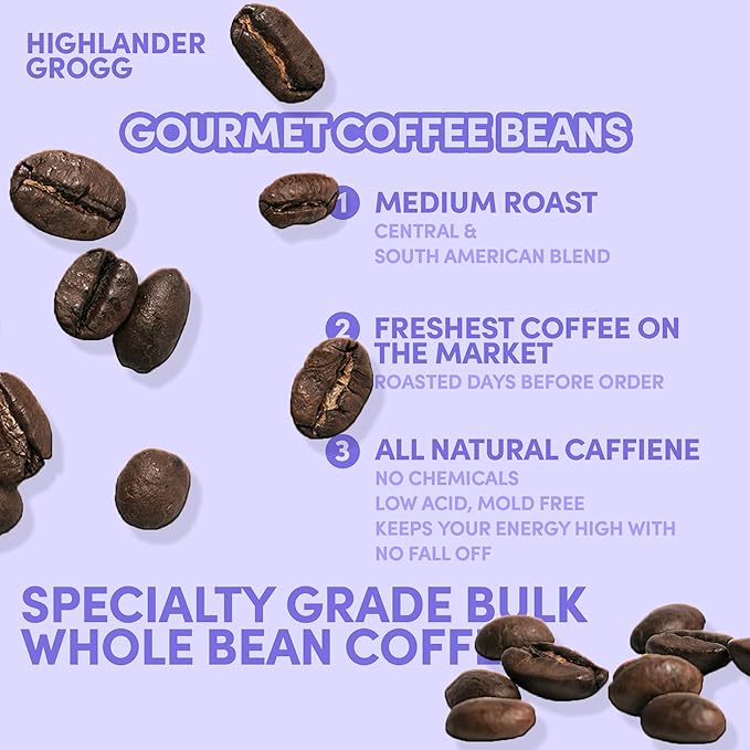 Sarasota Coffee Whole Bean Highlander Grogg | Medium Roast Gourmet Flavored Coffee Beans | Low Acid, Mold Free, Specialty Grade Flavored Bulk Beans | 5lb (80 oz)