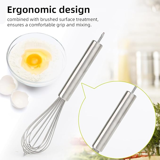 Stainless steel Small whisk for cooking, whisk is crafted with 8 thicker wire diameters, solving the problem that ordinary whisks tend to bend or break during vigorous mixing.(9 inches)