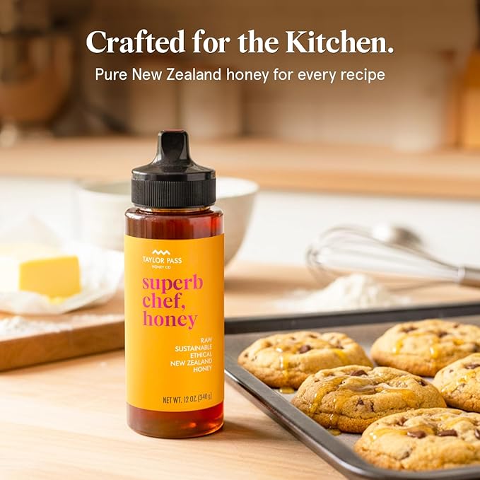 Taylor Pass Honey Co Superb Chef, Honey – Raw New Zealand Honey – 12oz (340g) Squeezy | Gourmet-Grade Sweetness | Ethical, Sustainable, Natural Ingredients