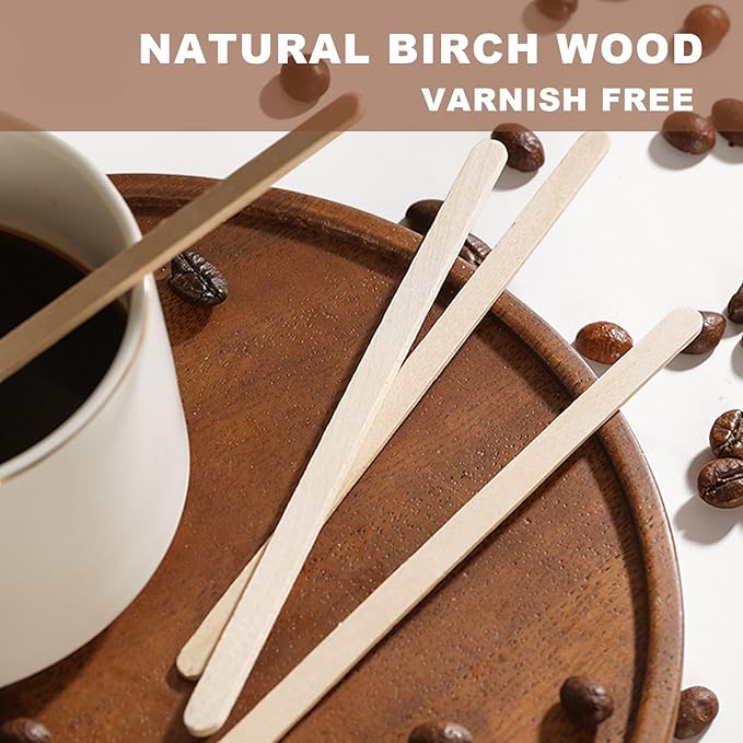 500pcs Wood Coffee Stirrer Sticks, 5.5 Inch Wooden Swizzle Stick Beverage Mixer, Eco Friendly Long Stirrer Stir Sticks for Mixing Cocktail Hot Chocolate Drinking Tea