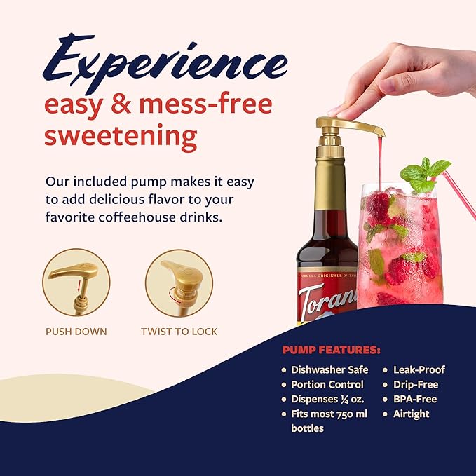Torani Cherry Syrup for Drinks, Flavoring for Iced Tea, Lemonade, and Sodas, Pump Included, 25.4 Oz
