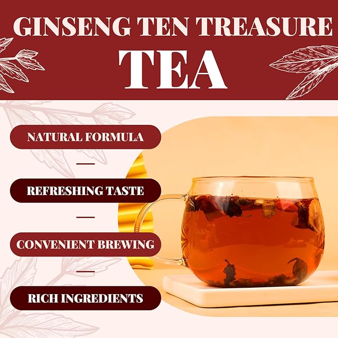 Ginseng Six Treasure Tea, 10 Chinese Kidney Tea Formula Herbal Traditional Healthy Kidney Cleansing for Men & Women (15 bags/10g - 150g)
