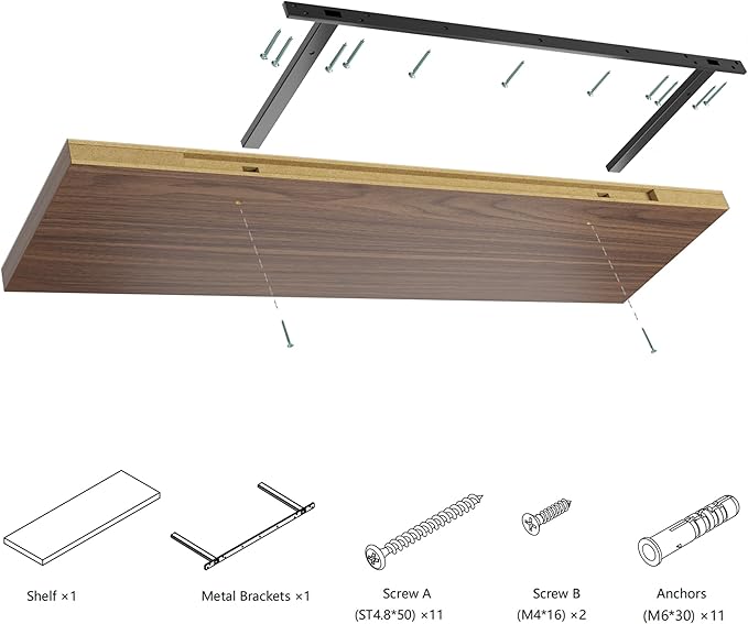 Wall Shelf Set of 1, Walnut Floating Shelves 30 in W x 10 in D x 1 in H, Wooden Floating Wall Shelf with Invisible Brackets for Living Room/Bedroom/Bathroom/Kitchen Storage and Decor