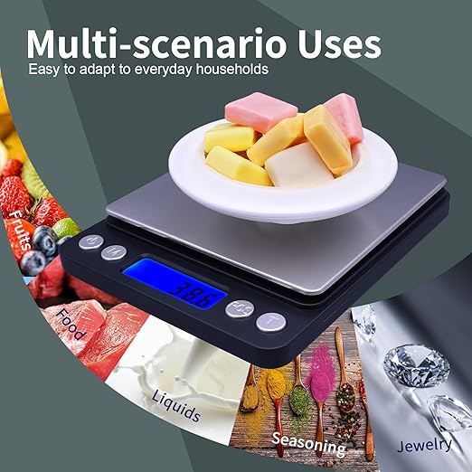 Gram Scale,Capacity 3000g Accuracy 0.1g Mini Food Scales Digital Weight Grams and Oz,Small Kitchen High Precision for Espresso,Baking,Jewelry,Soap Making,Black