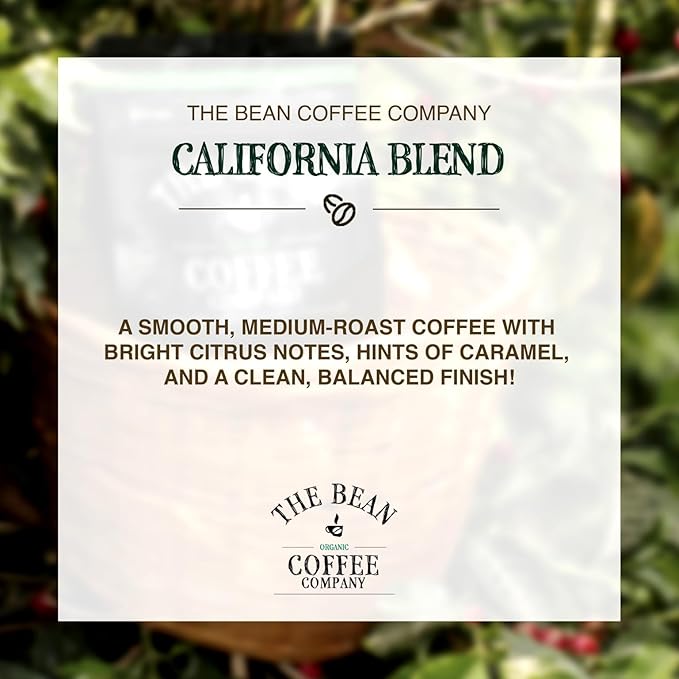 The Bean Organic Coffee Company California Blend, Medium Roast, Ground Coffee, 16-Ounce Bags (Pack of 2), Café molido tostado orgánico