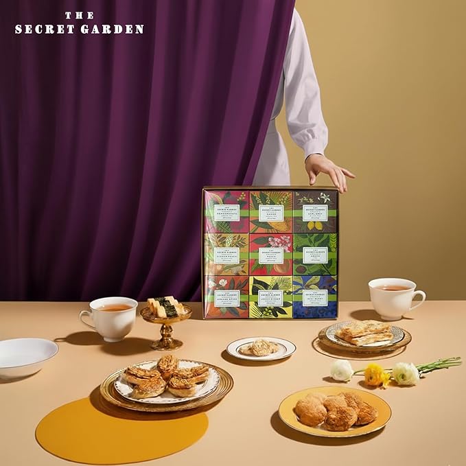 Life Plus Style Gourmet The Secret Garden 90 Tea Bags Tea Gift Set 9 Flavors Tea Set Organic Peach Pomegranate Mango Lemon Ginger Acai Berry Green Teas Orange Spice Ginger Peach Earl Grey Black Assorted Pack for Women