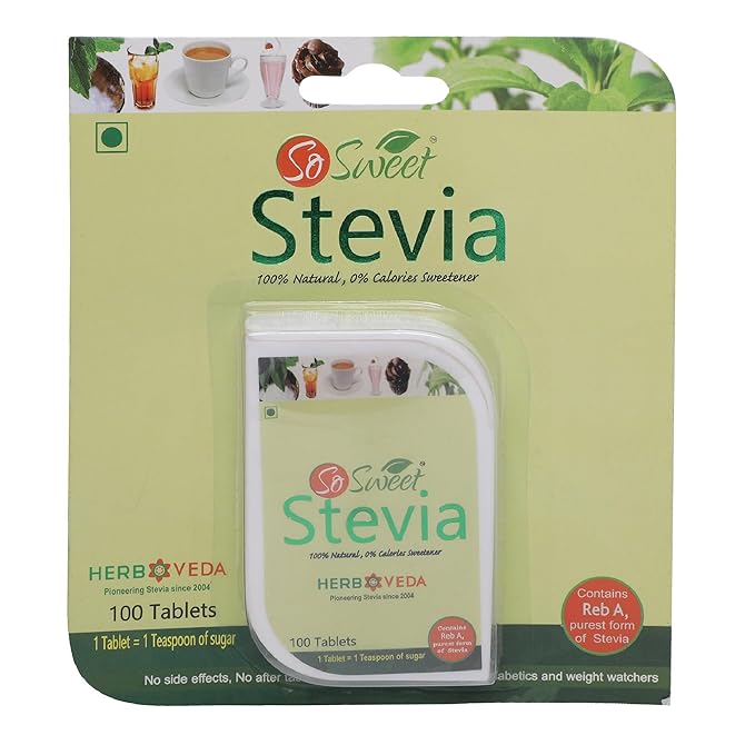 So Sweet Stevia 100 Tablet - Natural Sweetener, Zero Calories, Keto-Friendly, Organic Sugar Substitute, No Artificial Flavors, Convenient Travel Size