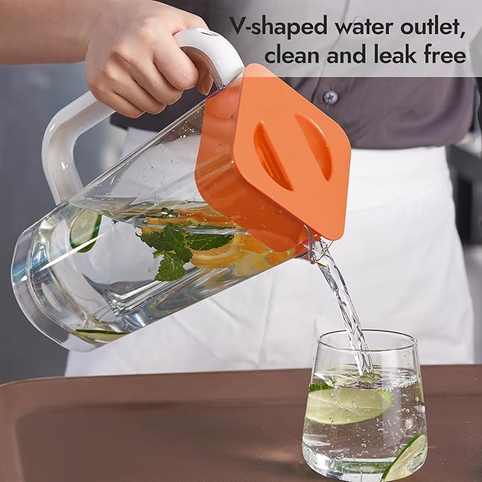CURTA 1 Pack 2 Liters/68 oz Plastic Square Pitcher with Lid & Handle for Kitchen,ICED JUICE and Coffee Carafe Beverage Serveware, Acrylic Water Jug for Hot/Cold Drinks&lemonade