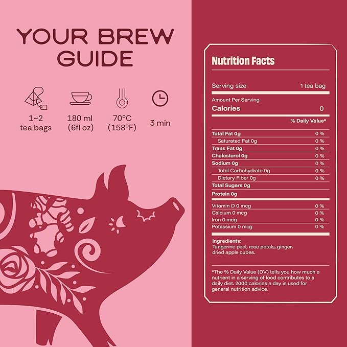 Tea Facto Goddess Glow* Ginger Tea Bags with Dried Ginger Roots, Tangerine Peels, Rose Petals, Dried Apples - Natural Fiber, Zero Added Sugar, Zero Caffeine - 10 Count