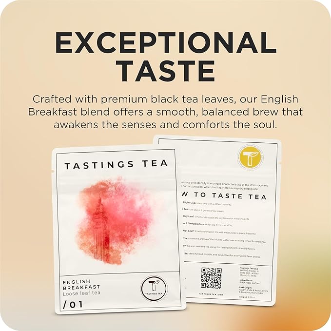 Tastings Tea English Breakfast Tea, 3.5 oz. | Natural Loose-Leaf Black Tea Blend with Assam & Nilgiri Flavor | Caffeinated