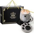 Honeydak Coffee Mug Warmer Cute Cat Mug Set Cup Warmer for Desk for Women Heated Coffee Warmer for Mom Home Office Christmas Birthday Gifts(Gray)