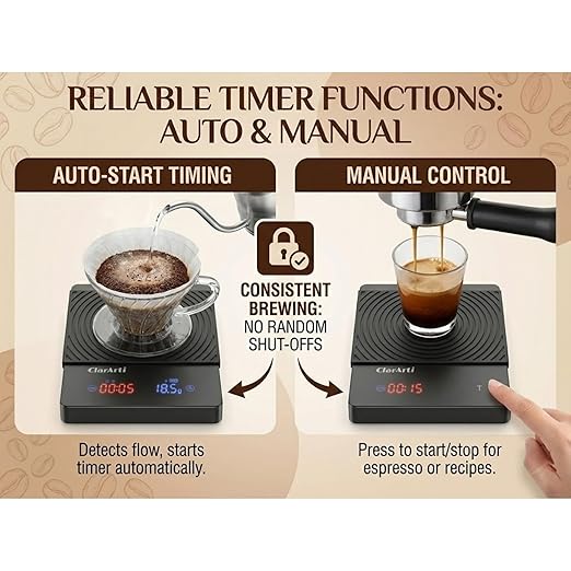 Sensitive Coffee Scale with Timer – High Accuracy Small Espresso Scale for Barista Tools, Pour Over, and Drip Coffee – Precision Espresso Scale with Timer