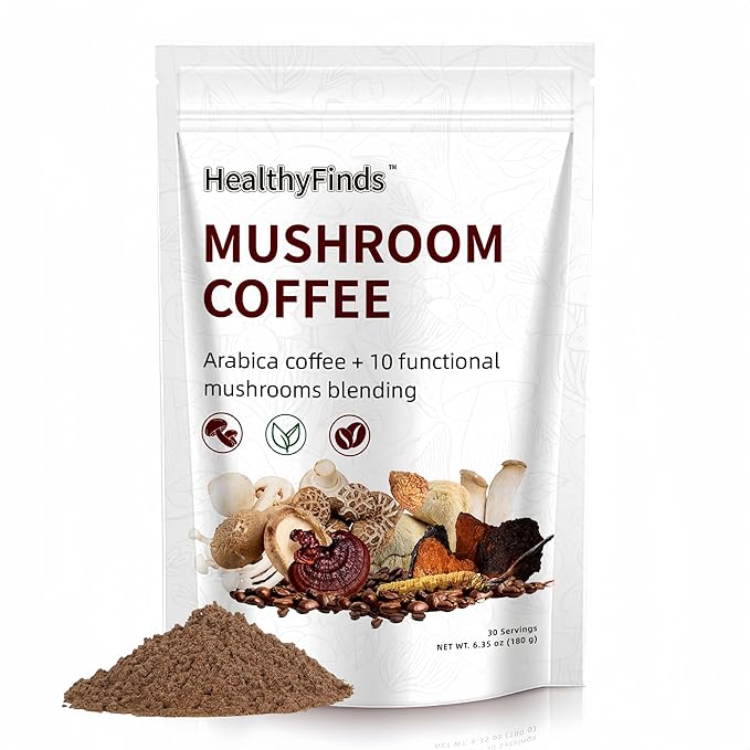 HealthyFinds Organic Mushroom Coffee Instant with 10 Superfood Mushrooms for Better Focus, Energy, Digestion & Immunity (6.35 oz)
