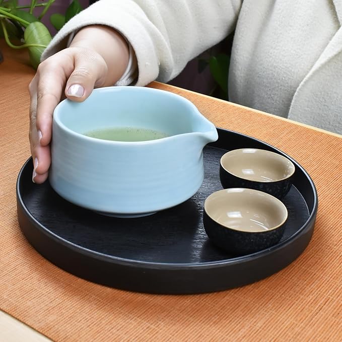 Artcome Matcha Tool Set - Complete Kit with Matcha Bowl with Spout, Bamboo Whisk, Tea Scoop, Whisk Holder, Scoop Holder, Tea Cloth & Powder Strainer, Celadon Blue