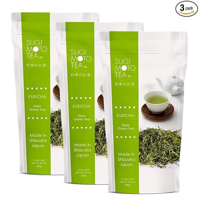 SUGIMOTO TEA Japanese Kukicha Stem Green Tea Loose Leaf 3.0 oz (86 g) Pack of 3