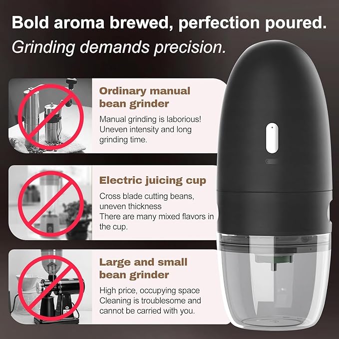 Portable Electric Coffee Grinder， Upgraded Adjustable Fine to Coarse Settings, Stainless Steel Conical Burr Rechargeable and Faster Grinding for Office,Home,Camping,Travel,Black