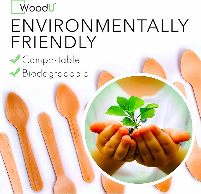 Little Wooden Spoon, 100% All-Natural & Eco-Friendly | Biodegradable Ice Cream & Sample Tasting Spoons – Pack of 100, 4.5” Small Wooden Craft Spoons