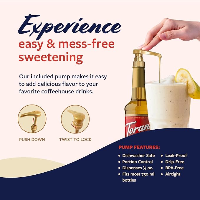 Torani Crème de Banana Syrup for Drinks & Desserts, Pump Included, 25.4 Fl Oz
