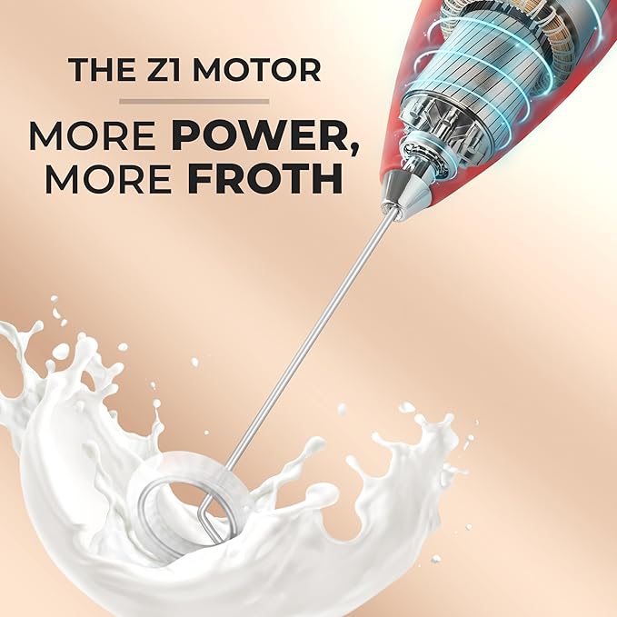 Zulay Kitchen Powerful Milk Frother Wand With 4 AA Duracell Batteries - Ultra Fast Handheld Drink Mixer - Electric Whisk Foam Maker for Coffee, Lattes, Cappuccino, Matcha & Creamer
