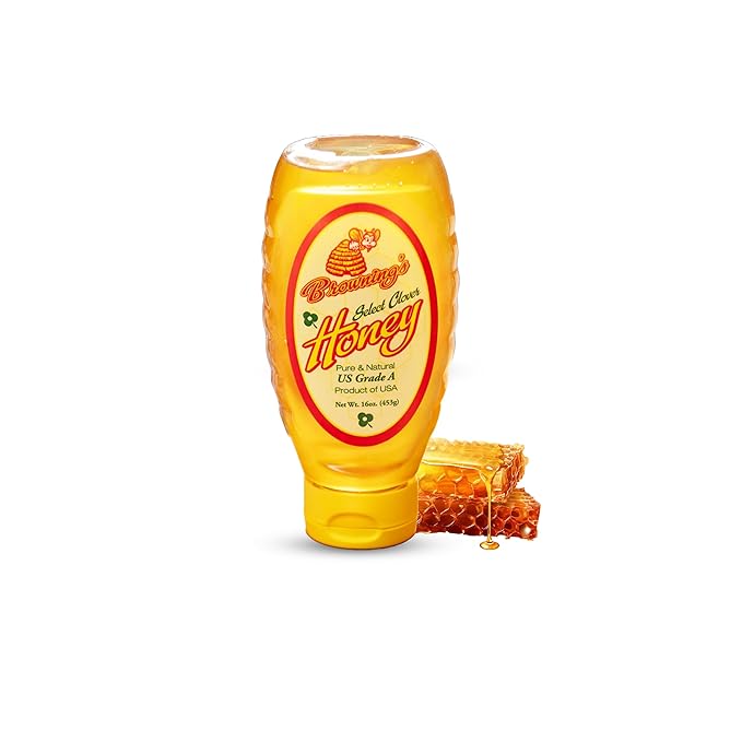 Browning's Honey Jug - Pure Raw Clover Honey, Natural Sweetener, Unfiltered and Unpasteurized, Perfect for Cooking, Baking, and Beverages (16 oz Squeeze Bottle)