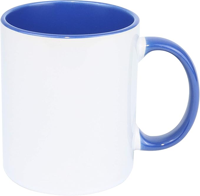 11oz White Ceramic Sublimation Coffee Mug With Solid Colors Inside and Handle, Mixed 6 Colors Option #2 of Blue, Dark Red, Hunter Green, Orange, Purple and Turquoise, Case of 6
