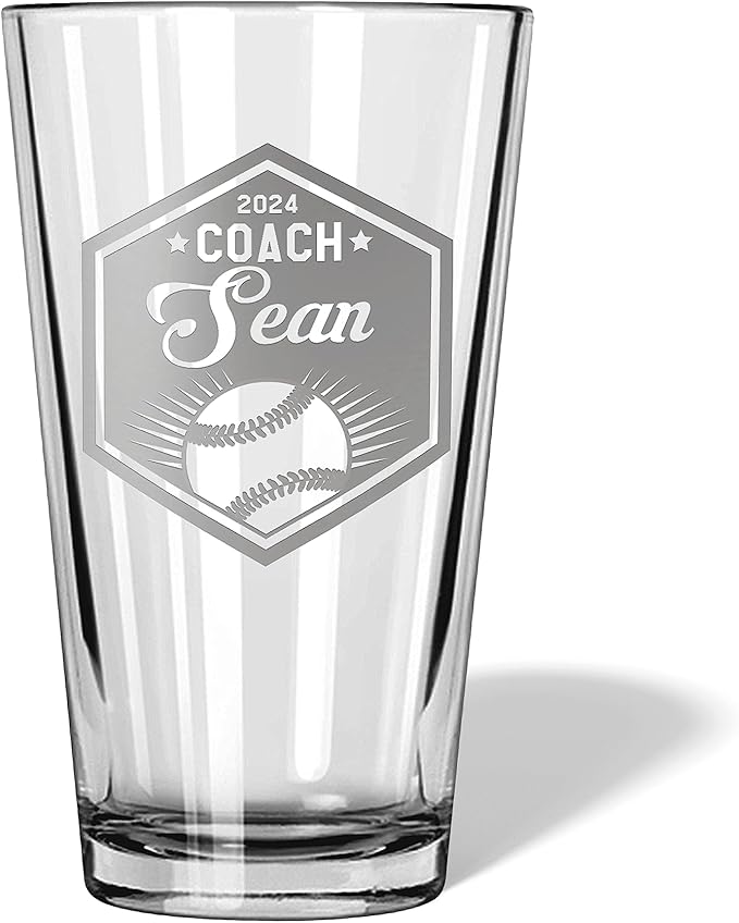 Baseball Coach Beer Glasses - Baseball Coach Gifts Personalized Coach Pint Glass Engraved Coach Award Baseball Beer Glass End of Season Gifts Coach (Baseball, Single Pint Gift Box)