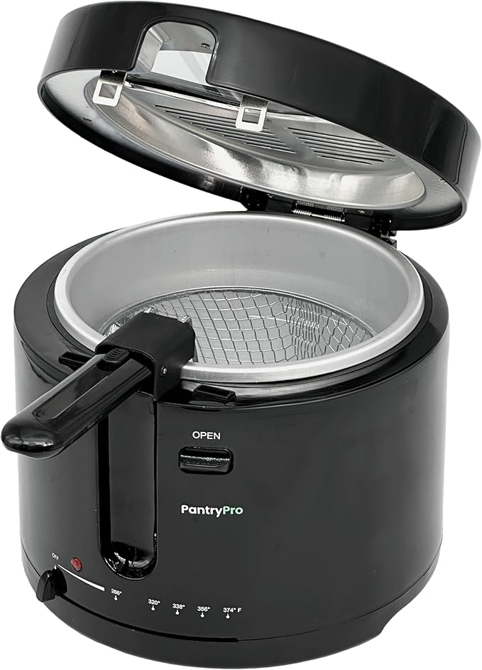 2.5 L / 2.6 Qt Black Cool-Touch Electric Deep Fryer 1200 W - Drip-Hook Basket - Adjustable Temperature - Lid w. Viewing Window - Odor Filter by TheDisplayGuys