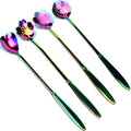 Rainbow Stainless Steel Reusable Tea Scoops and Stirring Spoons - Set of 4, Coffee, Mixing, Sugar, Dessert, Cake, Ice Cream Spoons for Tea Party, Dishwasher Safe
