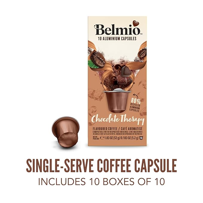 Belmio Chocolate Therapy Espresso Coffee Pods – Medium Roast – Unique & Flavorful - Nespresso Original Line Compatible – 10 Count (Pack of 10)