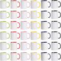 11oz White Ceramic Sublimation Coffee Mug With Solid Colors Inside and Handle, Mixed 6 Colors of Black, Red, Blue, Yellow, Green and Pink, Case of 36