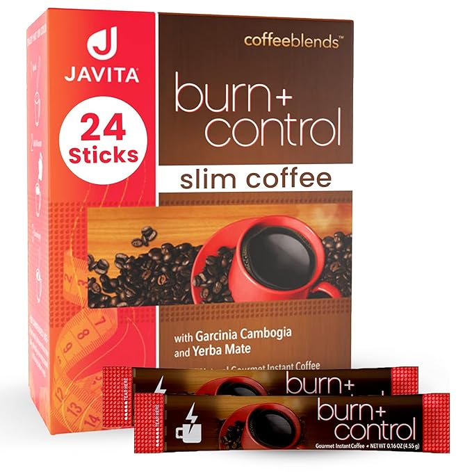 Javita Burn + Control Instant Coffee – Smooth Arabica, Robusta Blend with Garcinia & Yerba Mate – Supports Metabolism & Daily Energy – Convenient Slim-Style Coffee Mix (1 box/24 serv.)