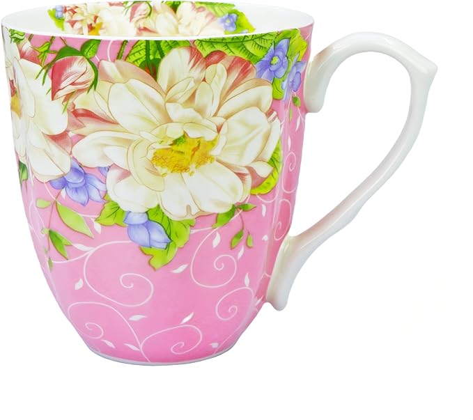 14oz Bone China Coffee Mugs for Women Floral Coffee Mug Tea Cups Novetly Coffee Cups Gift for Women Mom Friends