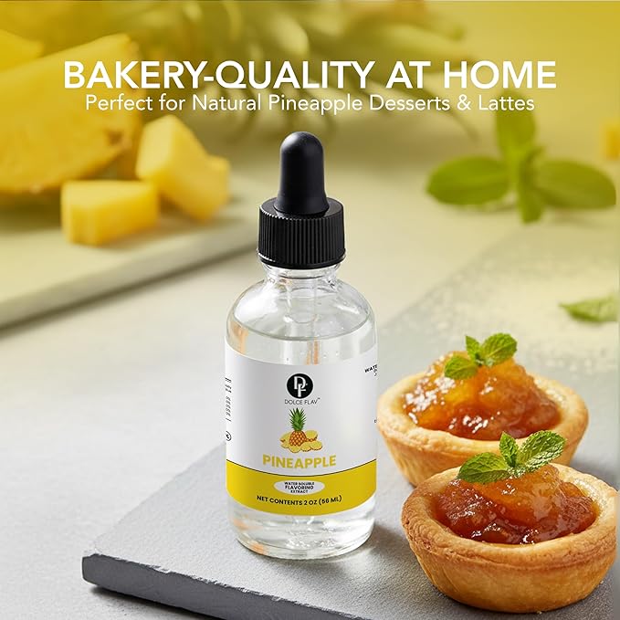 Dolce Flav Natural Pineapple Extract – 2 oz Water-Soluble Pure Pineapple Flavoring Drops for Baking, Drinks & Desserts | Highly Concentrated | Sugar Free | Allergen Free | Made in USA