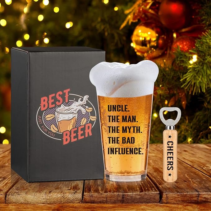 Ithmahco Best Uncle Gifts, Personalized Gifts For Uncle From Niece, Nephew, Funny Beer Glasses & Bottle Opener For Men, Christmas, Birthday Idea