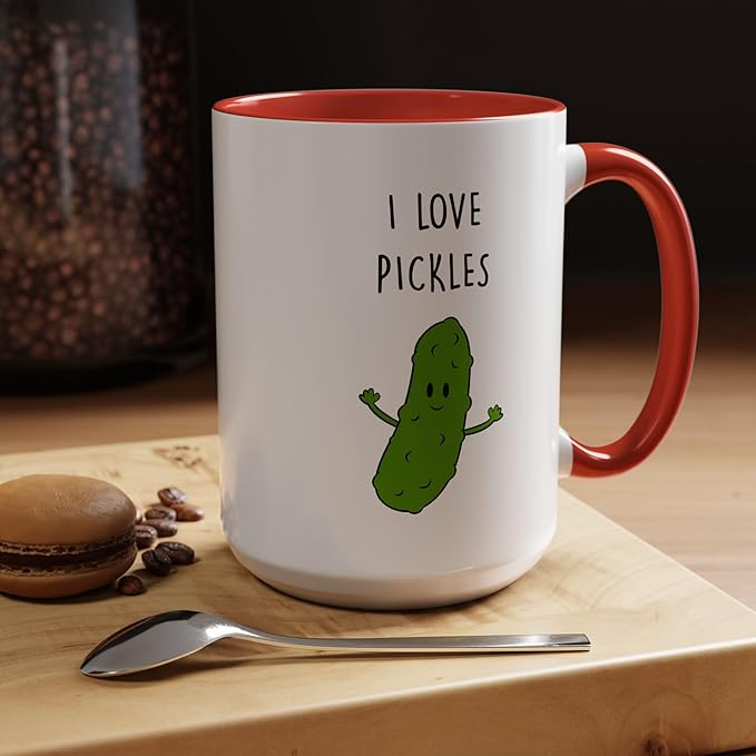 Cute Pickle Lovers Coffee Mug - I Love Pickles, Black Accent Mug, Funny Gift for Veggies Fans, Kitchen Decor, Unique Ceramic