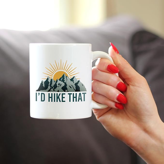 Bevvee I'd Hike That Coffee Mug - Fun Hiking Themed Decor and Gifts for Hikers - 11oz White Ceramic Mug