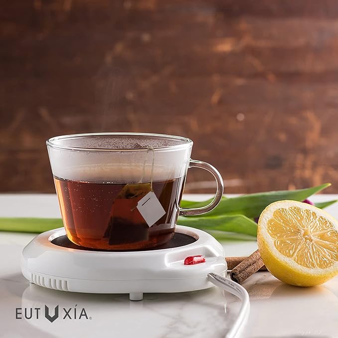 Eutuxia Candle Warmer for Home & Office. Great for Warming Up Cups, Coffee Mugs, Wax, and Beverages on Desks, Tables & Countertops. Electric Heated Plate Warms Quickly. Enjoy Hot Drinks on Cold Days.