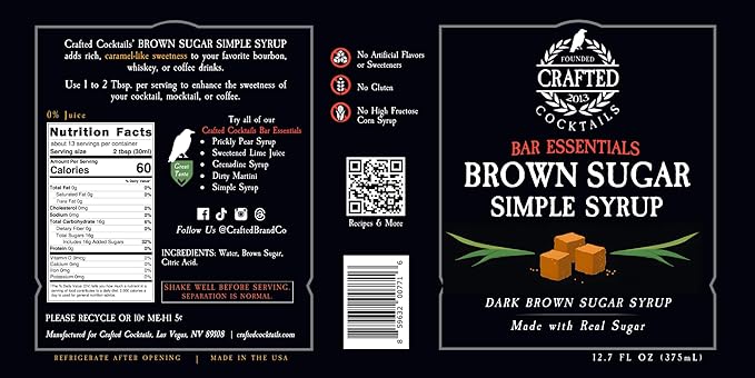 Crafted Cocktails Brown Sugar Simple Syrup | 2 Pack | 12.7 oz Each | Perfect for Coffees, Brown Spirit Cocktails, & More | Made with Premium Ingredients | Made with Real Brown Sugar