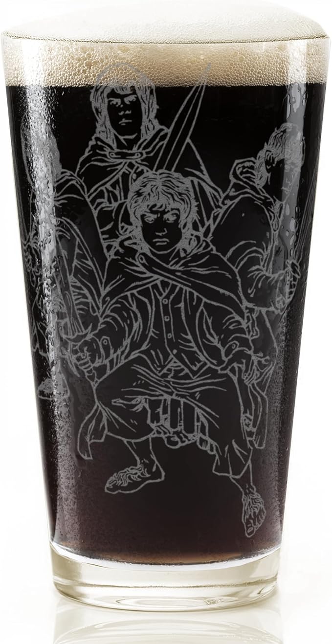 THE HALFLINGS Engraved 16oz Pint Glass | Inspired by Tolkien Power Ring and Middle Earth | Great Christmas Gift Idea | Unique Elvish Fantasy Wizard Fantasy Decor!